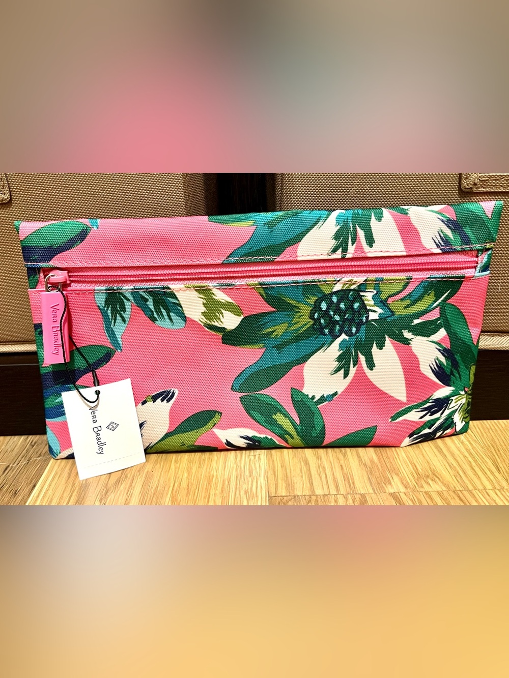 Vera Bradley Zippered Pencil Pouch Lighten Up Tropical Paradise NWT Pink Green